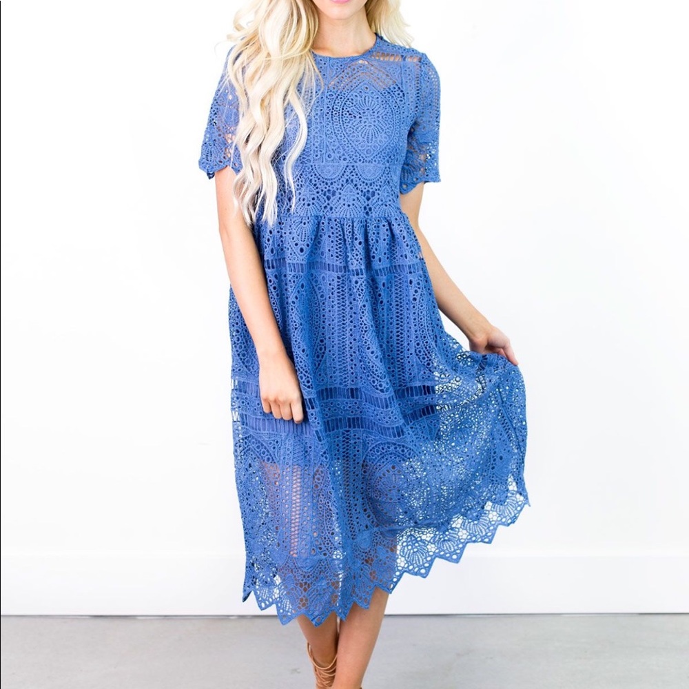 Blue crochet detail dress (new with tags)